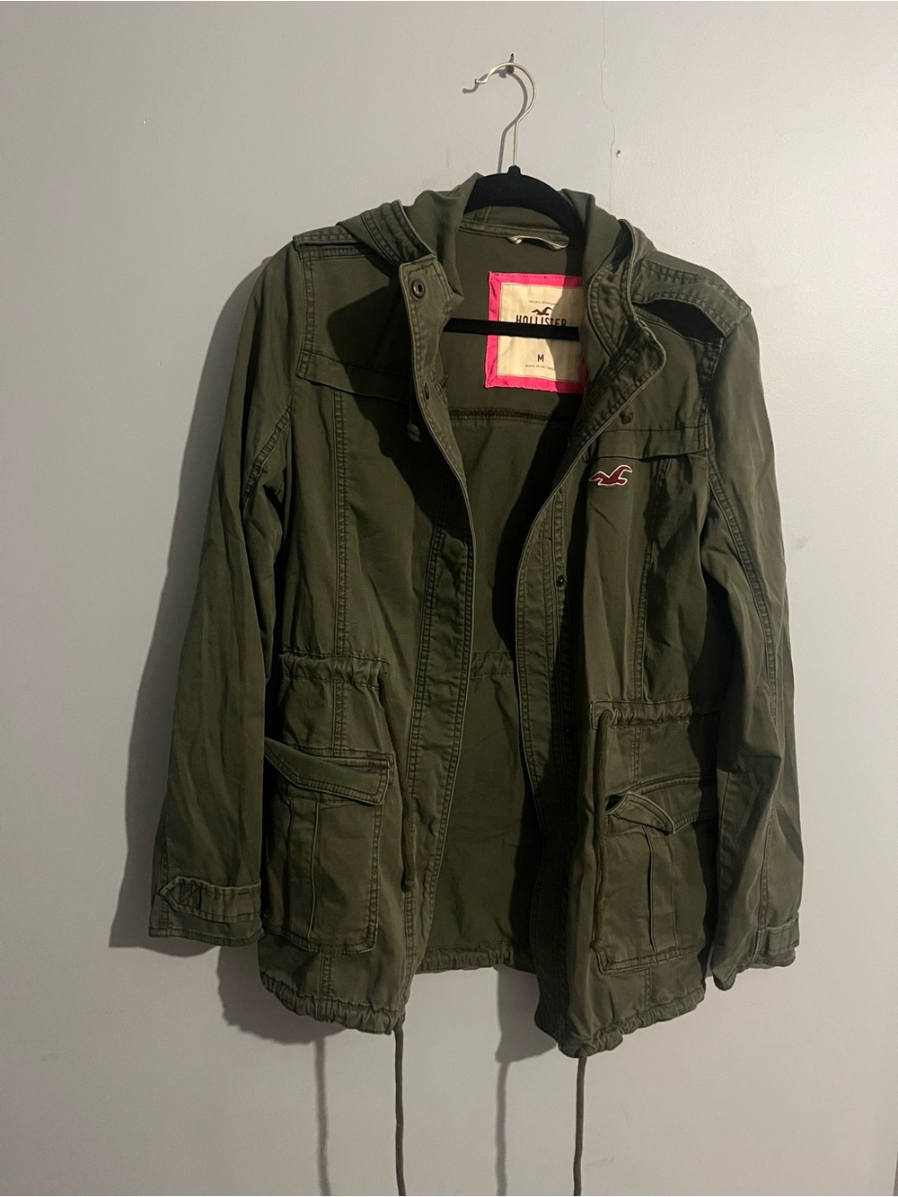 Hollister Olive Utility cargo hooded Jacket with Hood size medium fall casual